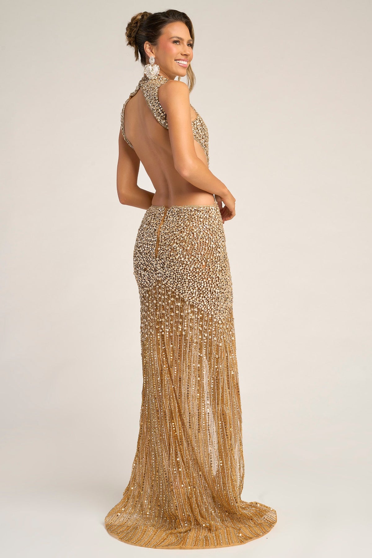 Portia and Scarlett PS25988C - Cutout Plunging Neckline Beaded Gown - back view