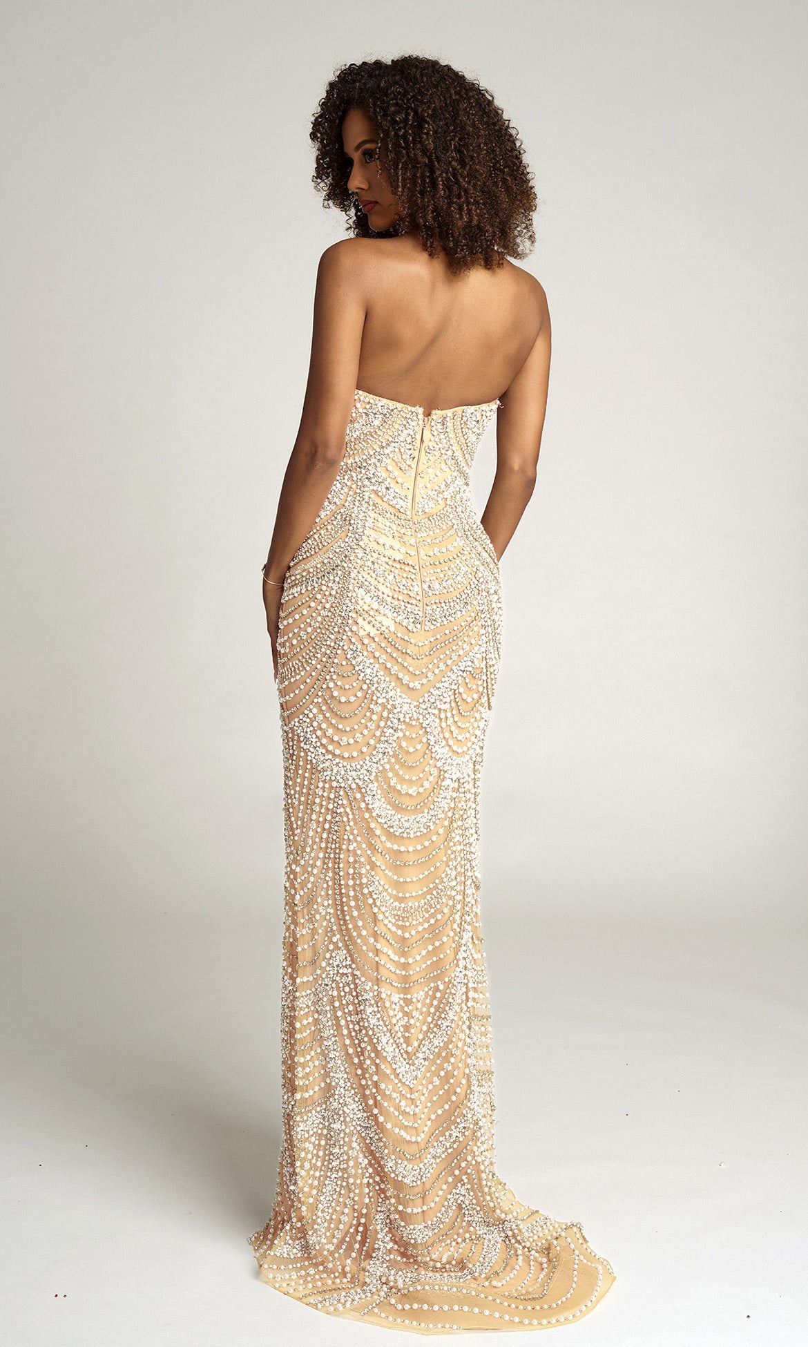 Portia and Scarlett PS25994C - Beaded V-Neckline Gown with Slit - back view
