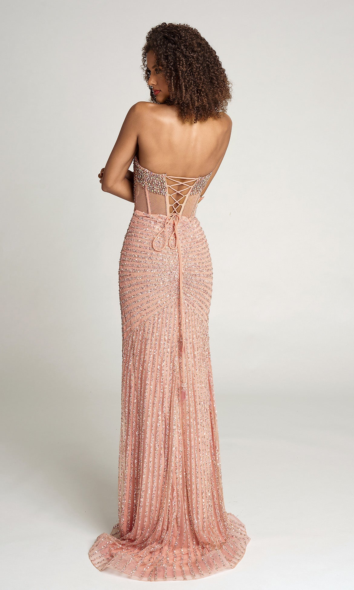 Portia and Scarlett PS25995C - Illusion Corset Beaded Slit Gown - view 4