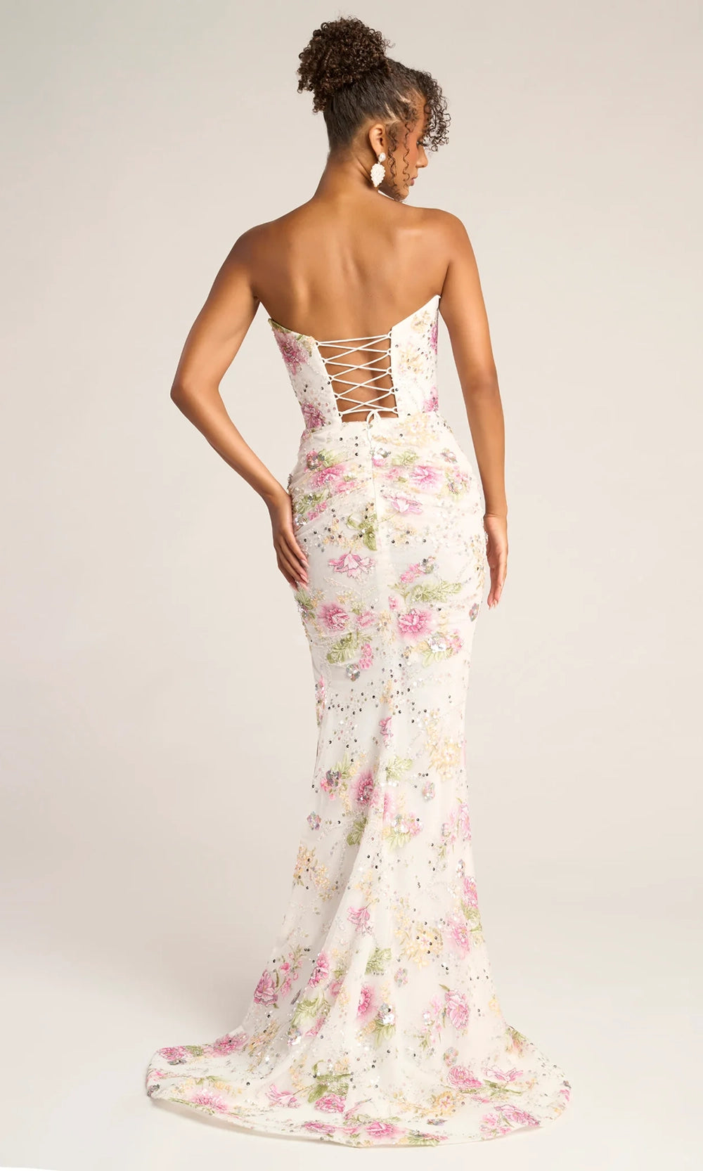Portia and Scarlett PS26021 - Floral Embroidered Lace-Up Back Gown - view 5