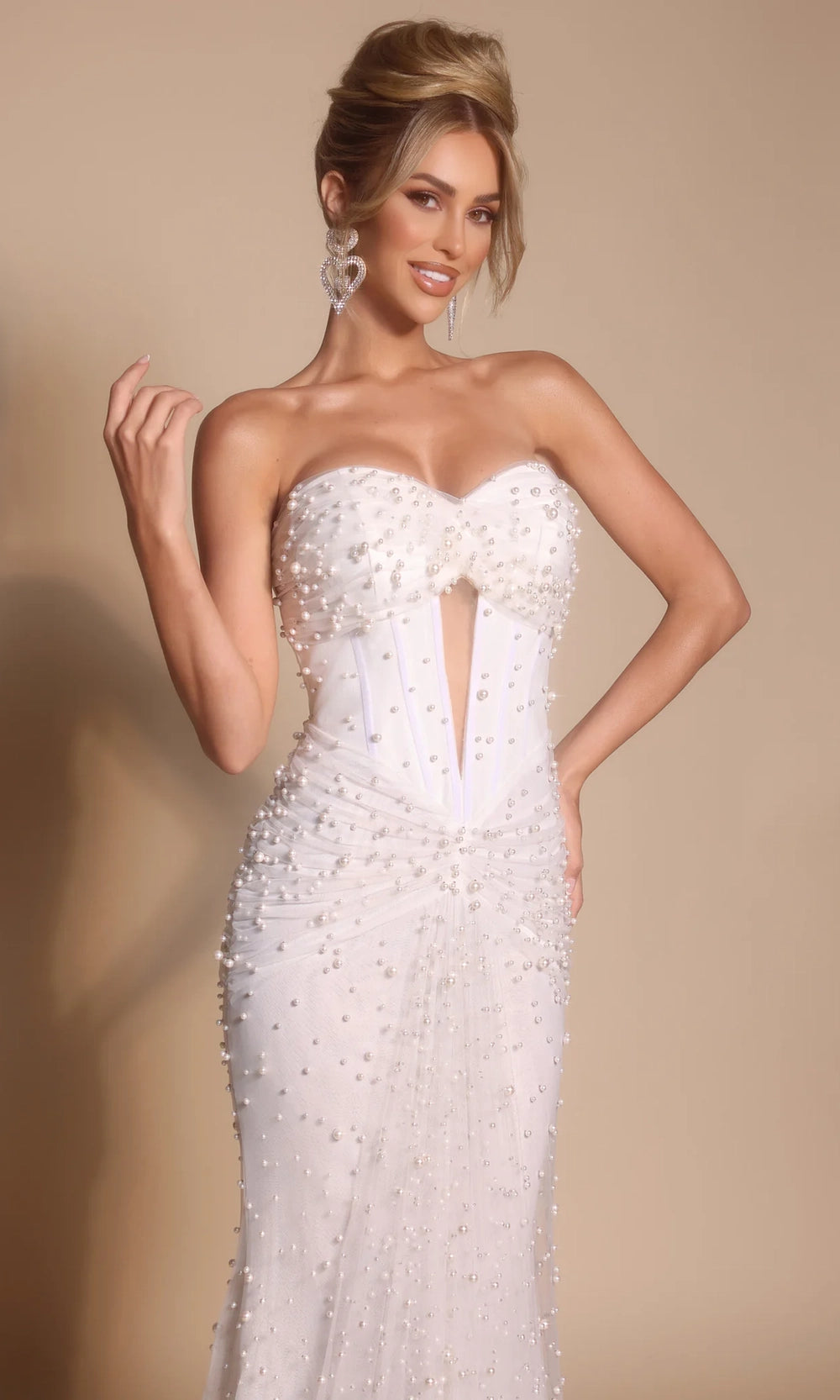 Portia and Scarlett PS26022 - Pearl Beaded Keyhole Ruched Dress - view 7
