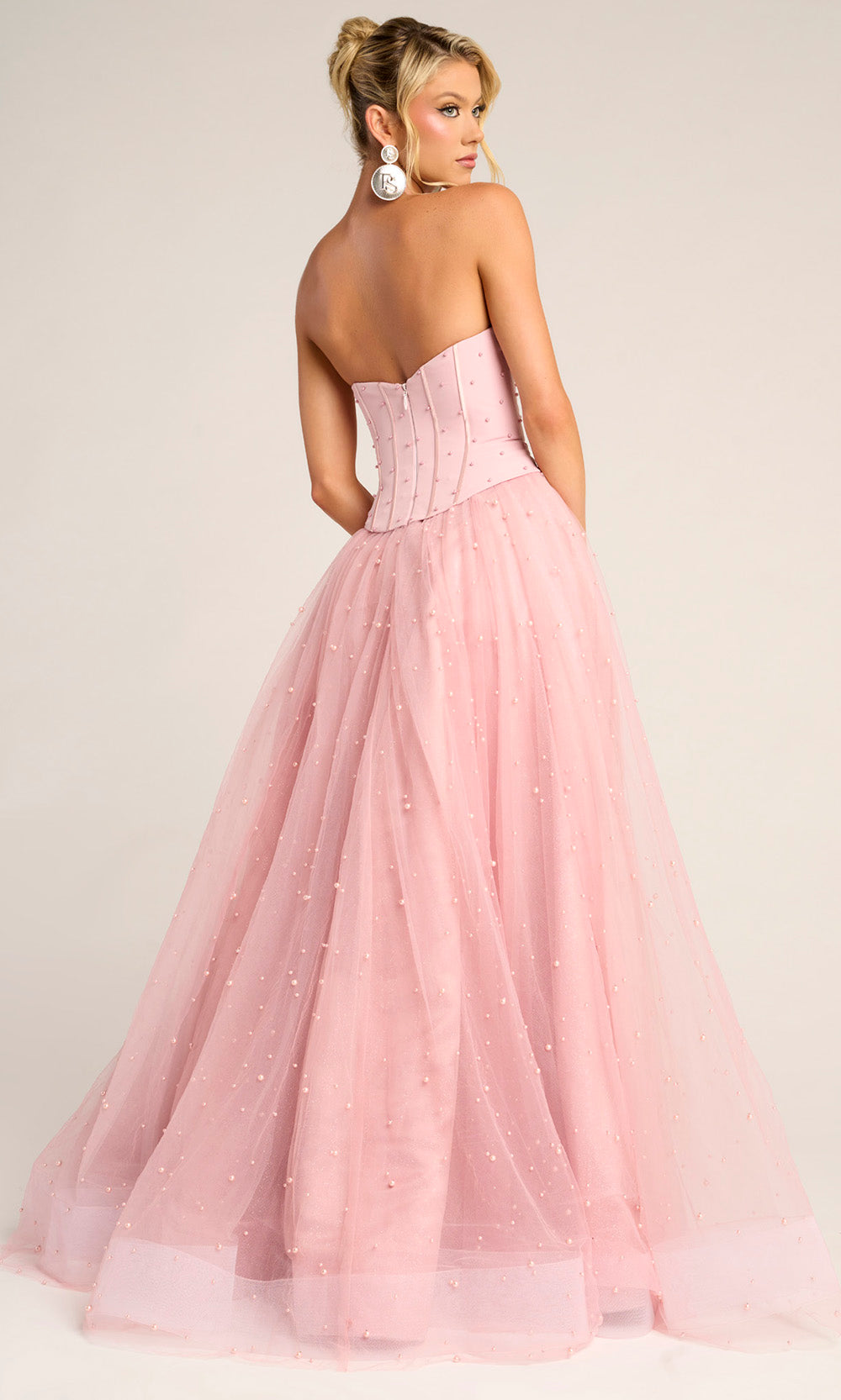 Portia and Scarlett PS26034 - Pearl Embellished Corset Tulle Gown - view 7