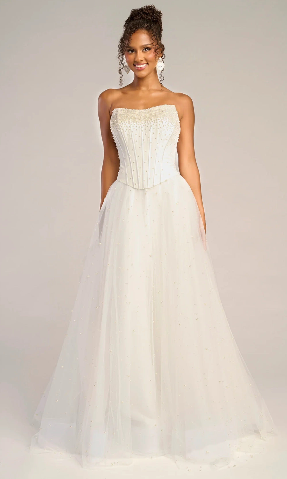 Portia and Scarlett PS26034 - Pearl Embellished Corset Tulle Gown - view 9