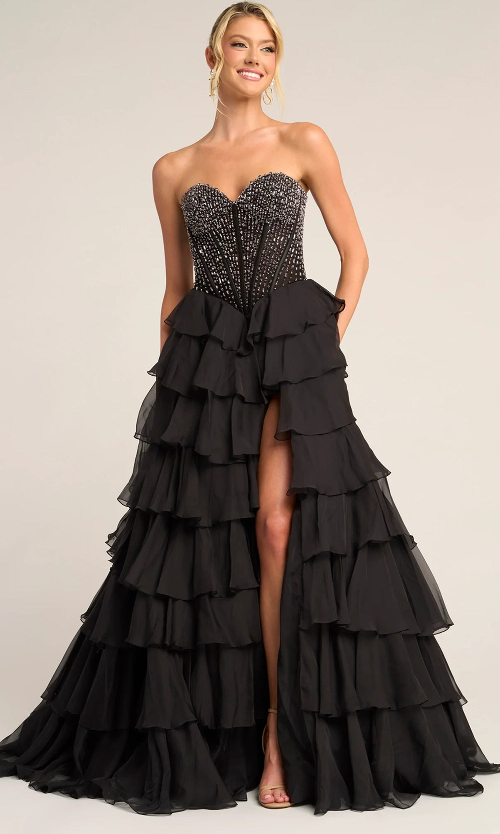 Portia and Scarlett PS26037 - Embellished Corset Ruffle Prom Dress - designer prom dress at Silhouette Dresses