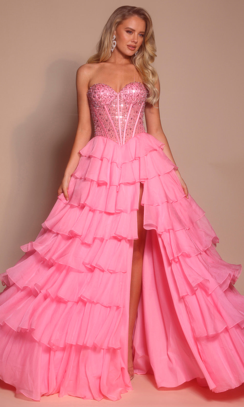 Portia and Scarlett PS26037 - Embellished Corset Ruffle Prom Dress - back view
