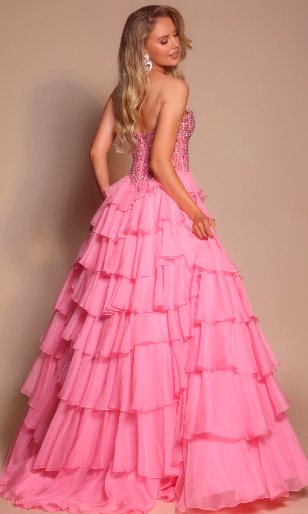 Portia and Scarlett PS26037 - Embellished Corset Ruffle Prom Dress - detail view