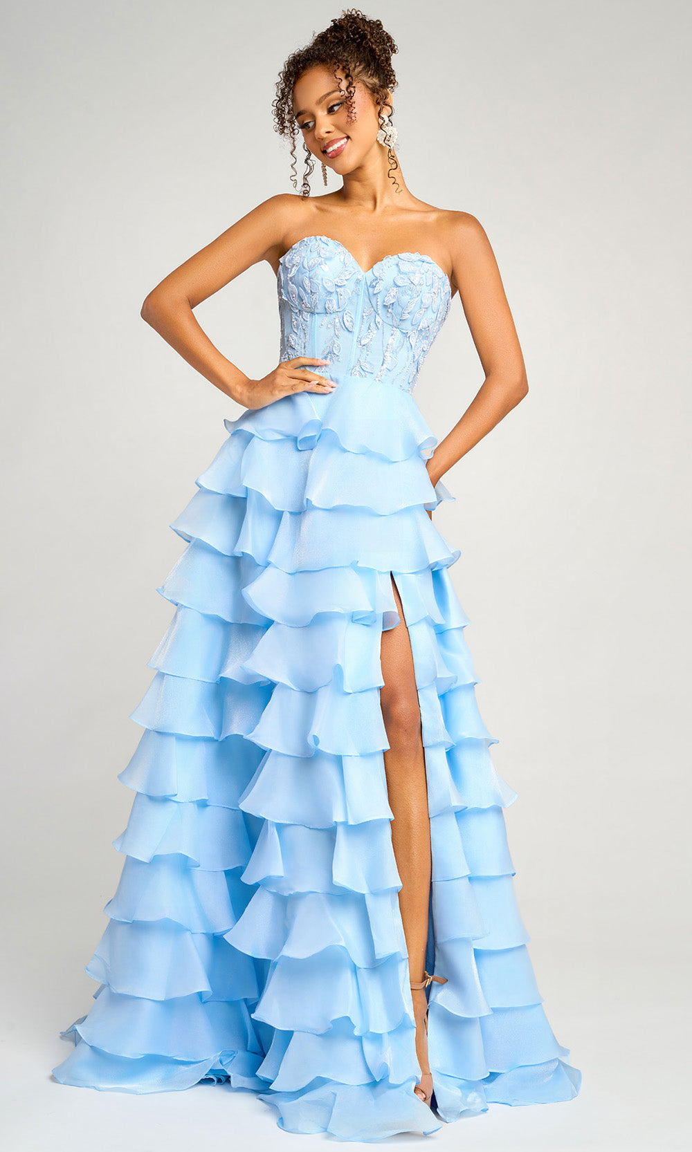Portia and Scarlett PS26048 - Tiered Ruffle Sweetheart Gown With Slit - designer prom dress at Silhouette Dresses