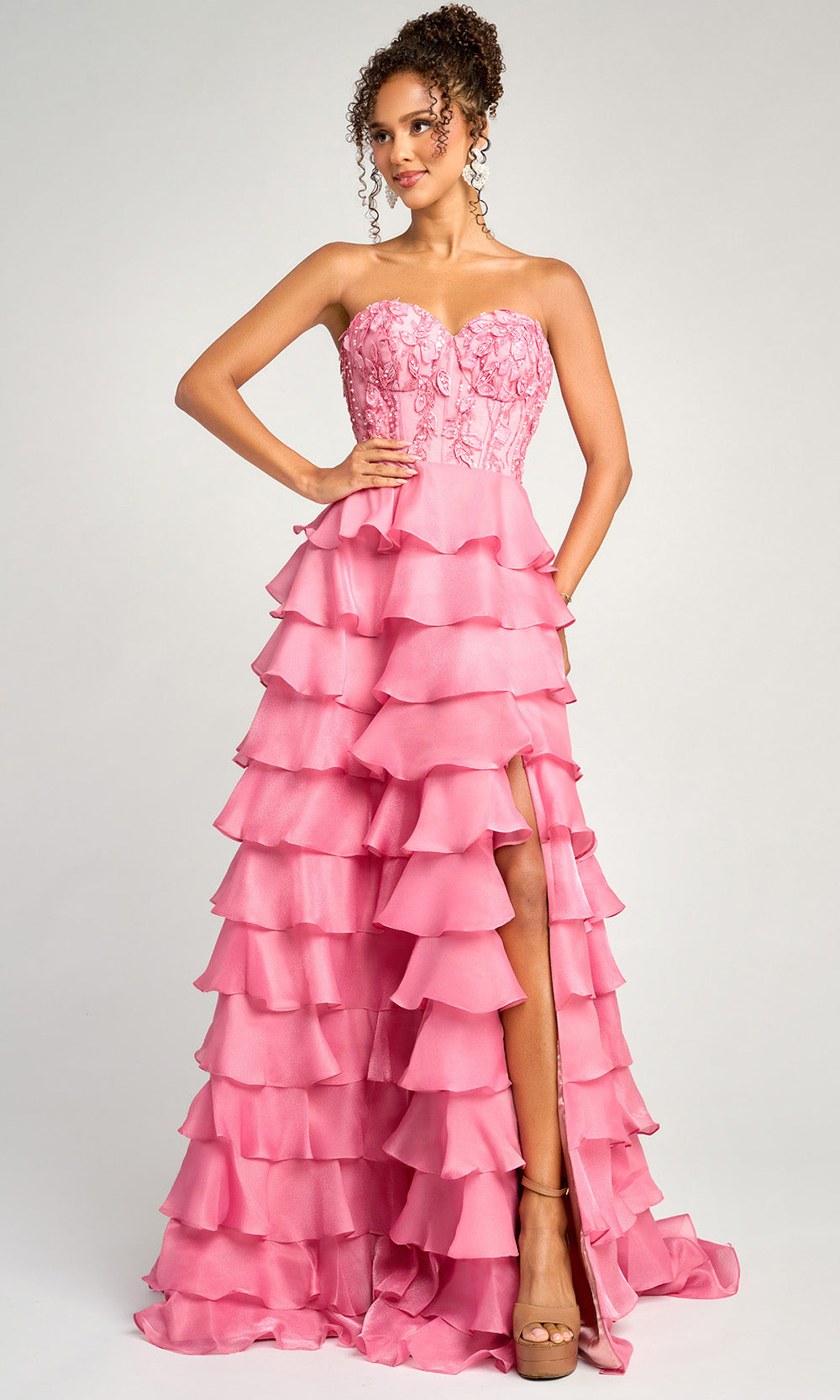 Portia and Scarlett PS26048 - Tiered Ruffle Sweetheart Gown With Slit - view 4