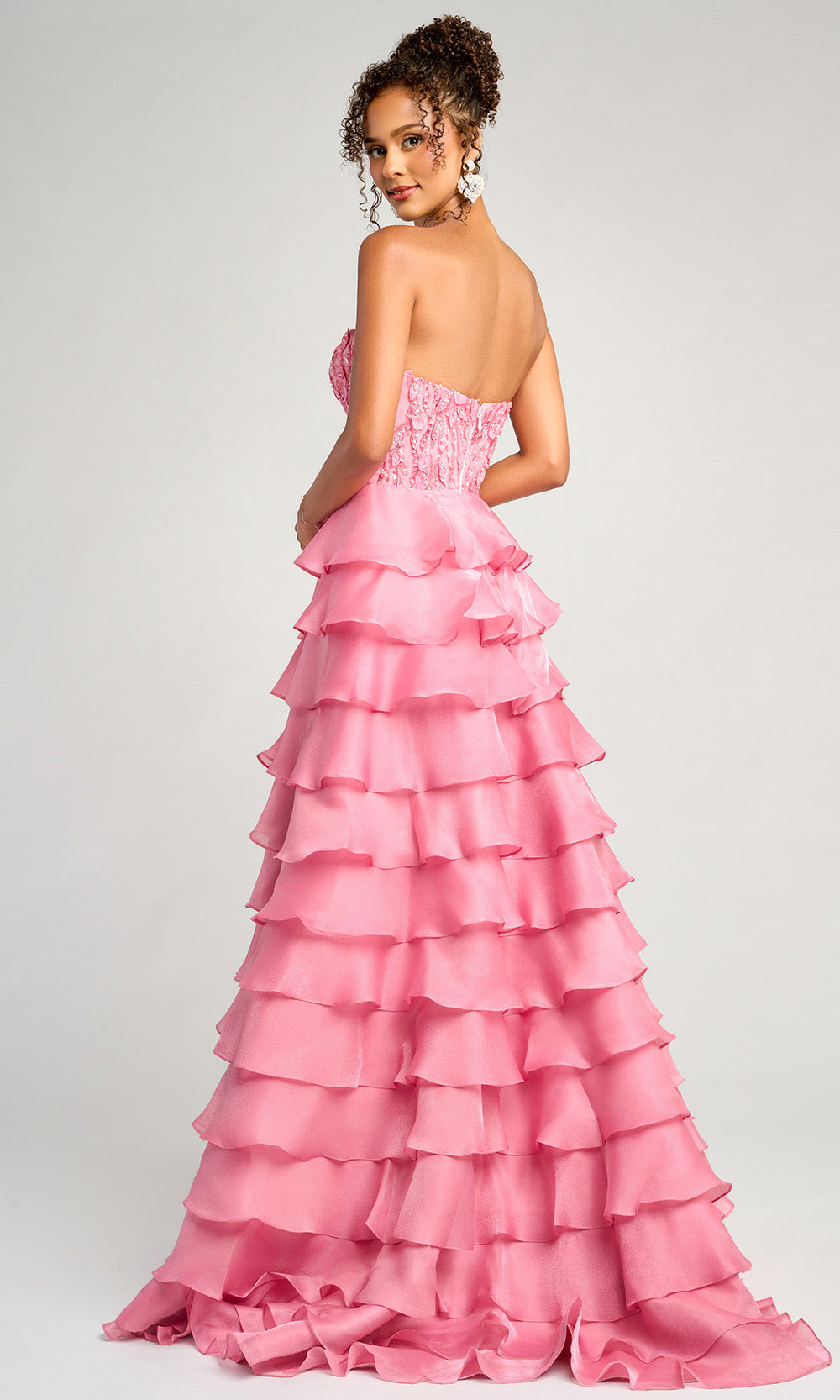 Portia and Scarlett PS26048 - Tiered Ruffle Sweetheart Gown With Slit - back view