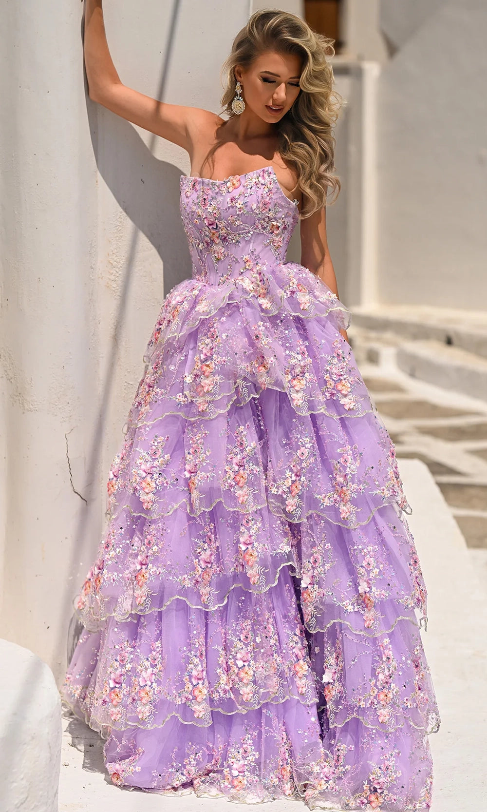 Portia and Scarlett PS26051 - Scoop Neck Floral Tiered Ballgown - detail view