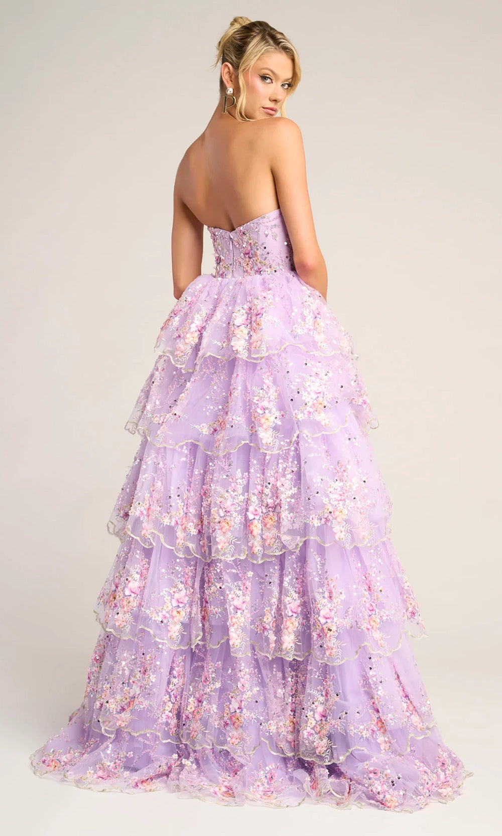 Portia and Scarlett PS26051 - Scoop Neck Floral Tiered Ballgown - back view