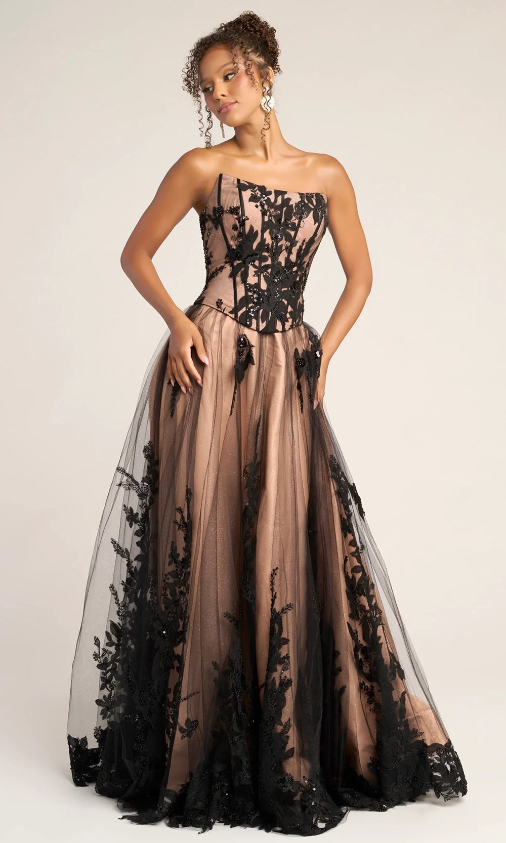 Portia and Scarlett PS26061 - Floral Lace Corset A-Line Prom Dress - designer prom dress at Silhouette Dresses