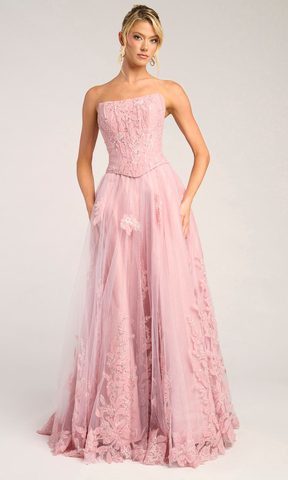 Portia and Scarlett PS26061 - Floral Lace Corset A-Line Prom Dress - view 7