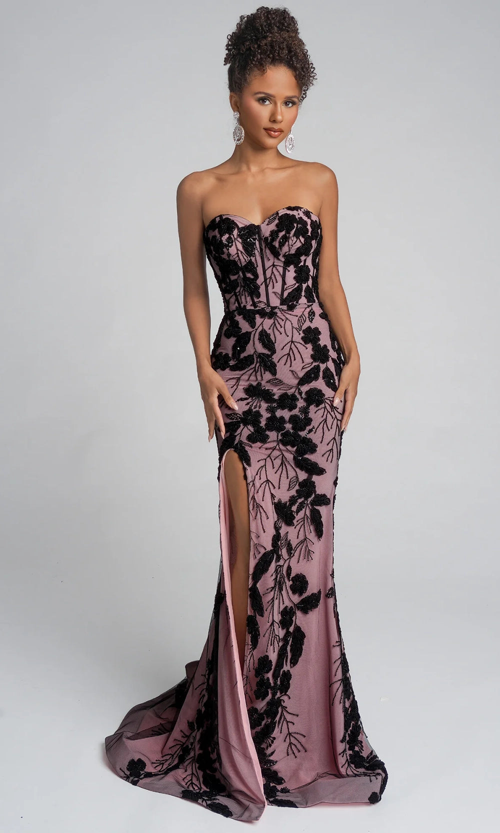 Portia and Scarlett PS26074 - Embroidered Floral Side Slit Gown - designer prom dress at Silhouette Dresses