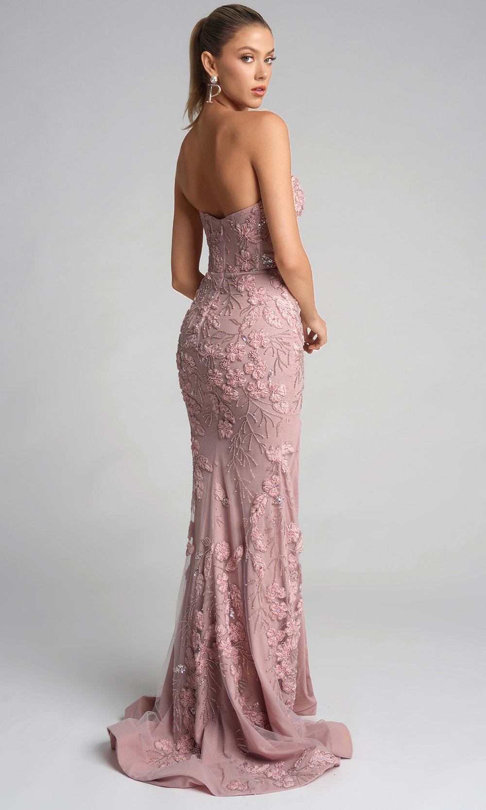 Portia and Scarlett PS26074 - Embroidered Floral Side Slit Gown - detail view