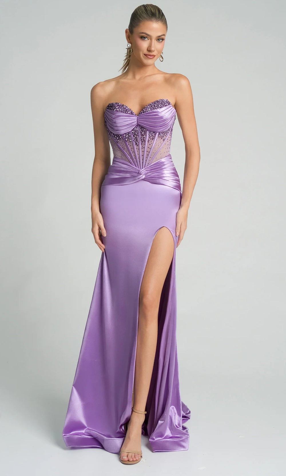 Portia and Scarlett PS26085 - Pleated Waist Illusion Corset Dress - detail view