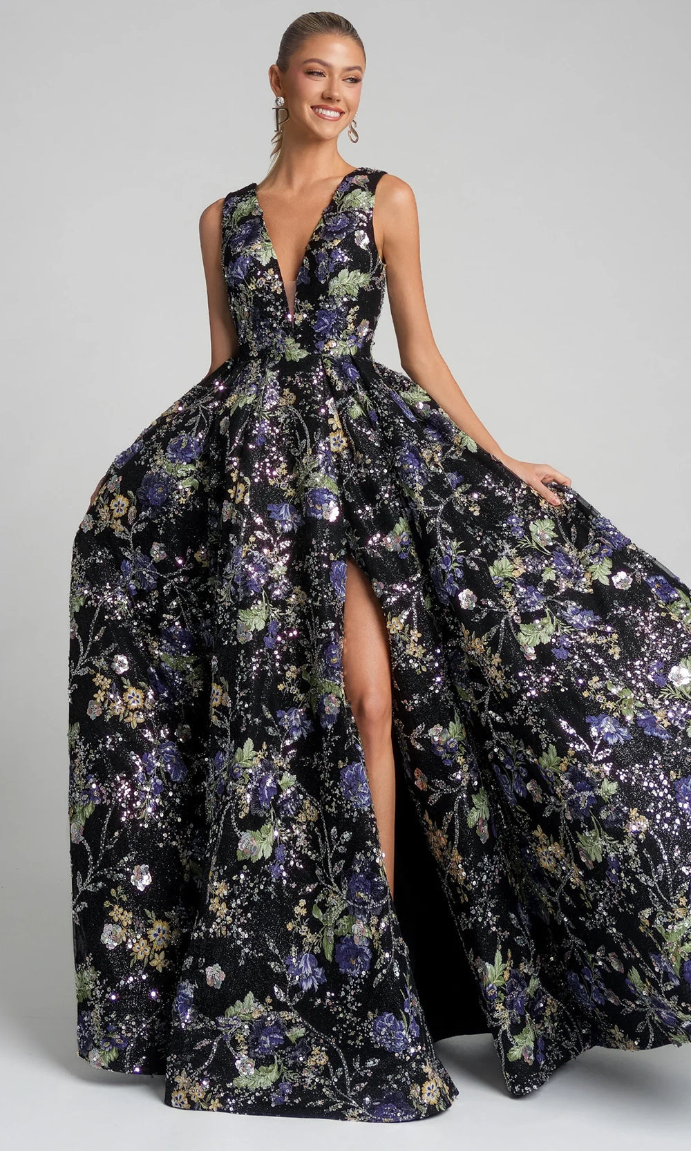 Portia and Scarlett PS26091 - Floral Embellished Pleated A-Line Gown - designer prom dress at Silhouette Dresses