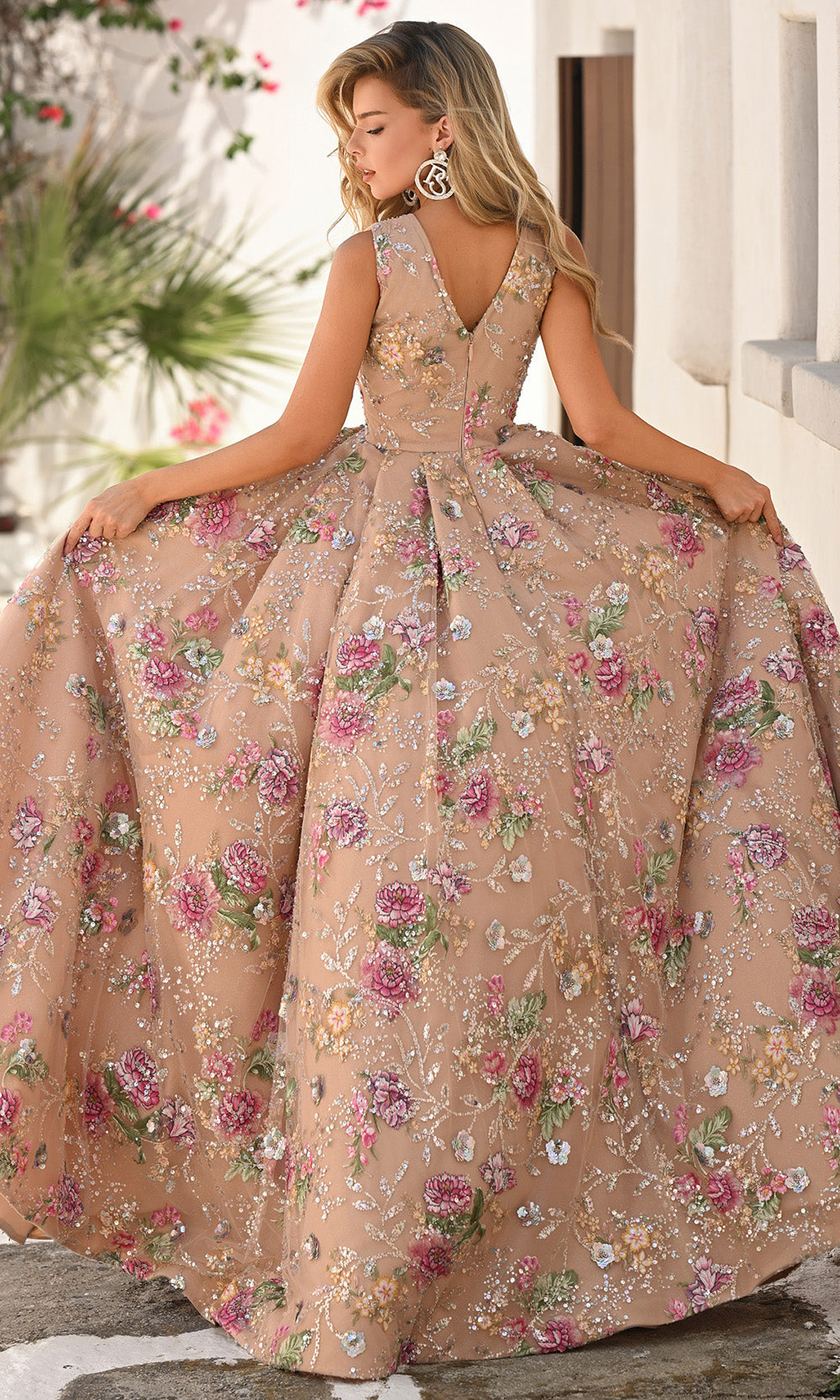 Portia and Scarlett PS26091 - Floral Embellished Pleated A-Line Gown - detail view