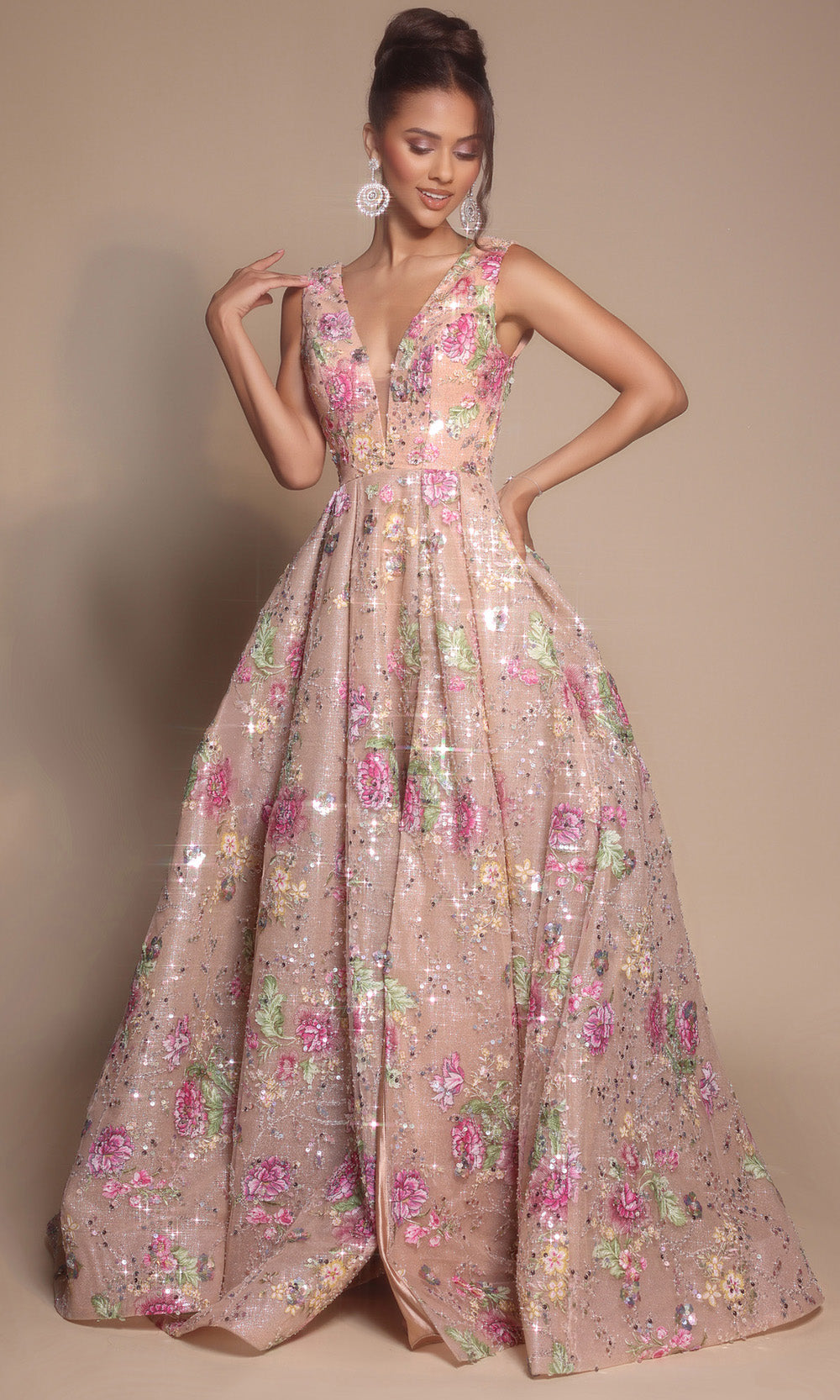 Portia and Scarlett PS26091 - Floral Embellished Pleated A-Line Gown - view 5