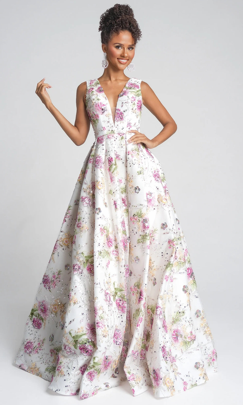 Portia and Scarlett PS26091 - Floral Embellished Pleated A-Line Gown - view 7