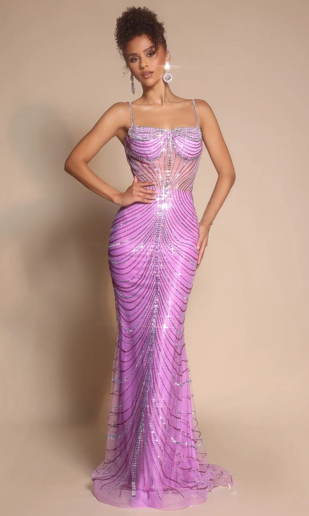 Portia and Scarlett PS26095 - Beaded Mesh Spaghetti Strap Gown - detail view