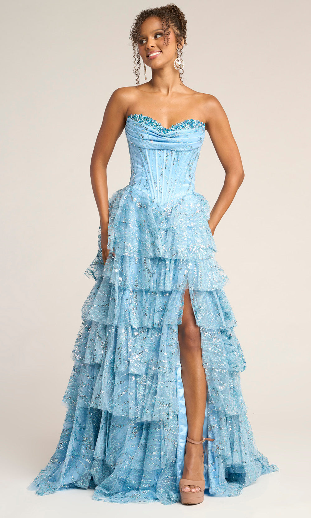 Portia and Scarlett PS26099 - Strapless Shimmer Gown With Ruffles - designer prom dress at Silhouette Dresses