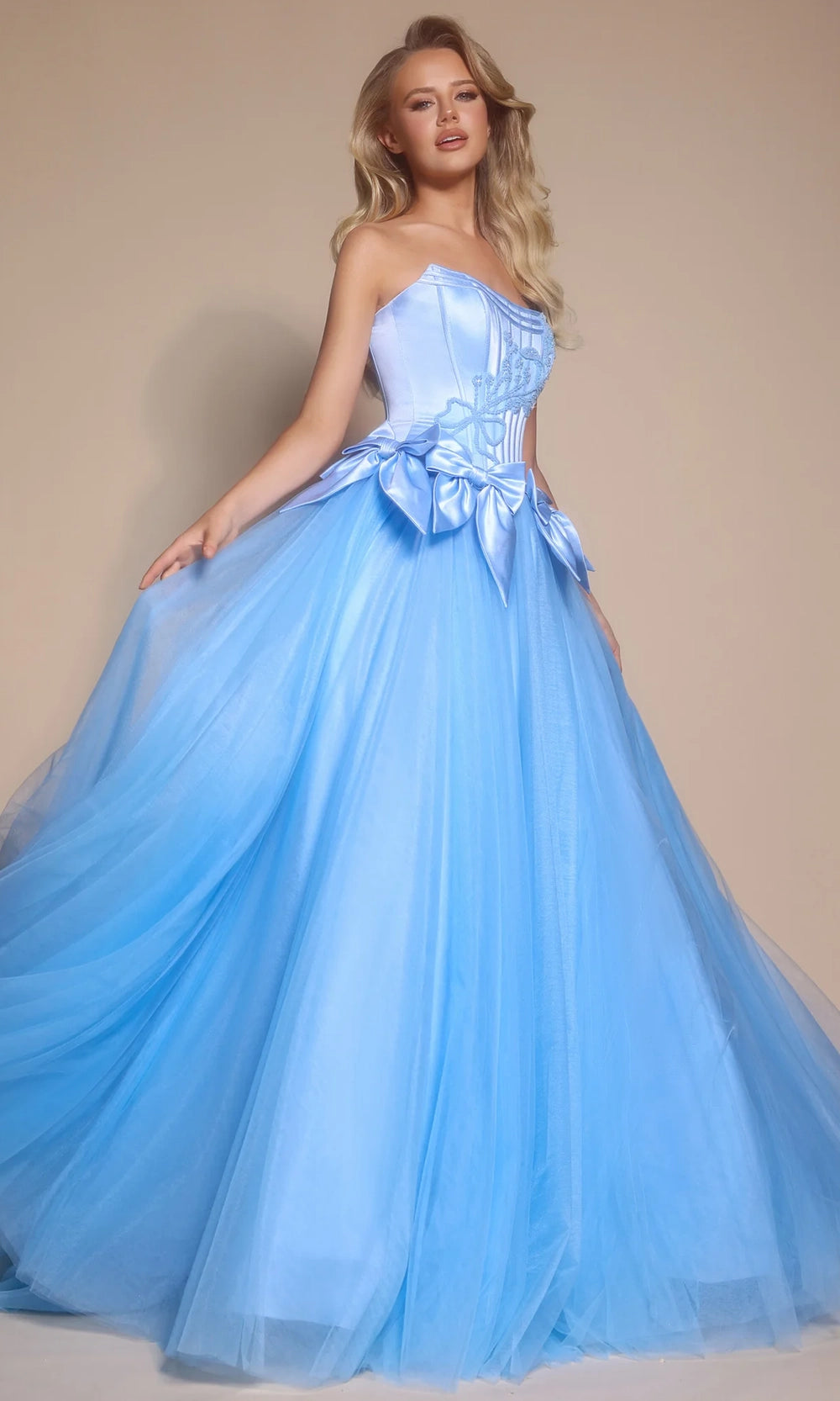 Portia and Scarlett PS26102 - Beaded Applique Scoop Corset Ballgown - detail view