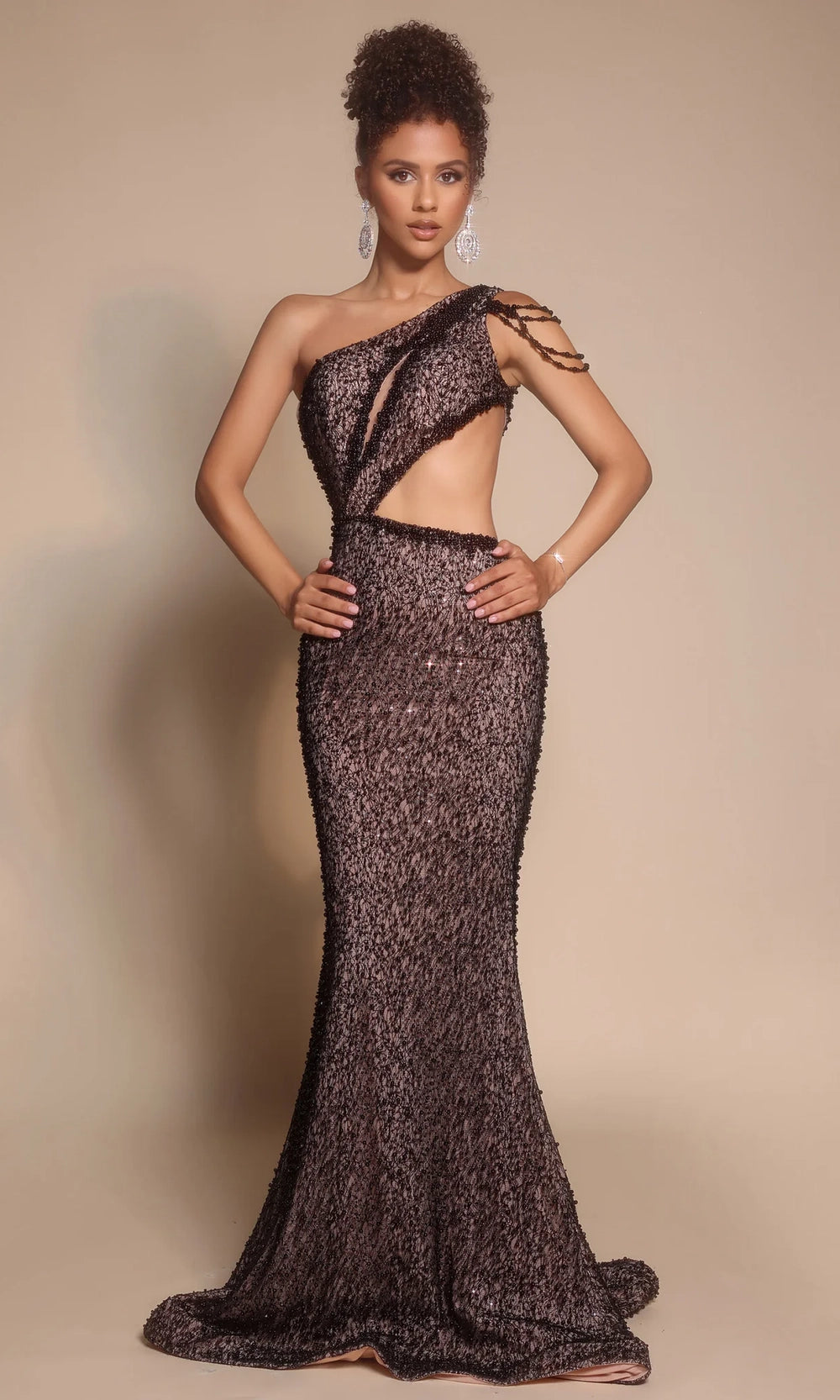 Portia and Scarlett PS26115 - One Shoulder Beaded Cutout Dress - designer formal gown at Silhouette Dresses
