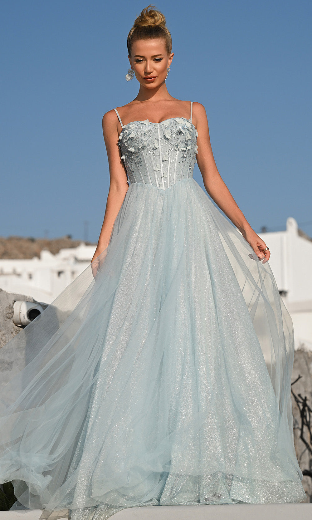 Portia and Scarlett PS26146 - Floral Applique Spaghetti Strap Gown - view 12