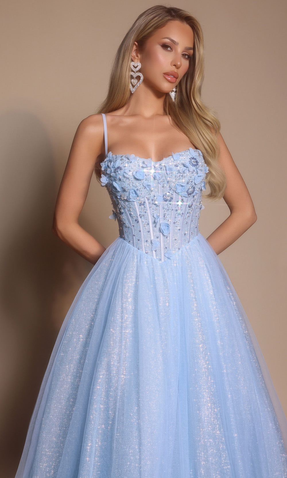 Portia and Scarlett PS26146 - Floral Applique Spaghetti Strap Gown - back view