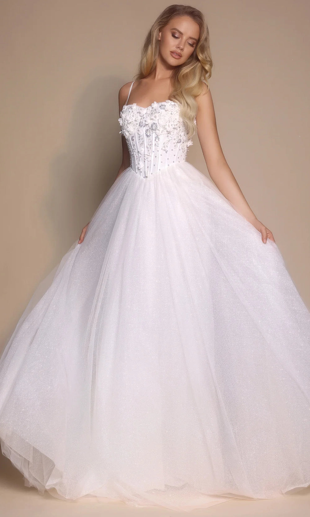 Portia and Scarlett PS26146 - Floral Applique Spaghetti Strap Gown - detail view