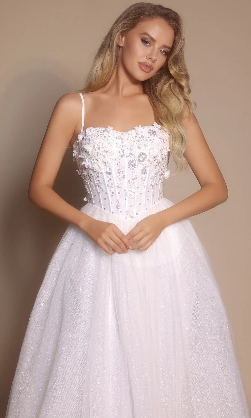 Portia and Scarlett PS26146 - Floral Applique Spaghetti Strap Gown - view 5