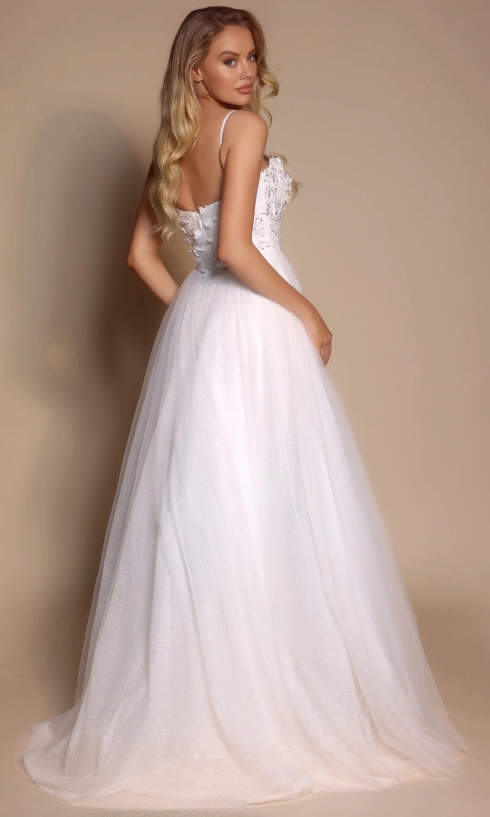 Portia and Scarlett PS26146 - Floral Applique Spaghetti Strap Gown - view 4