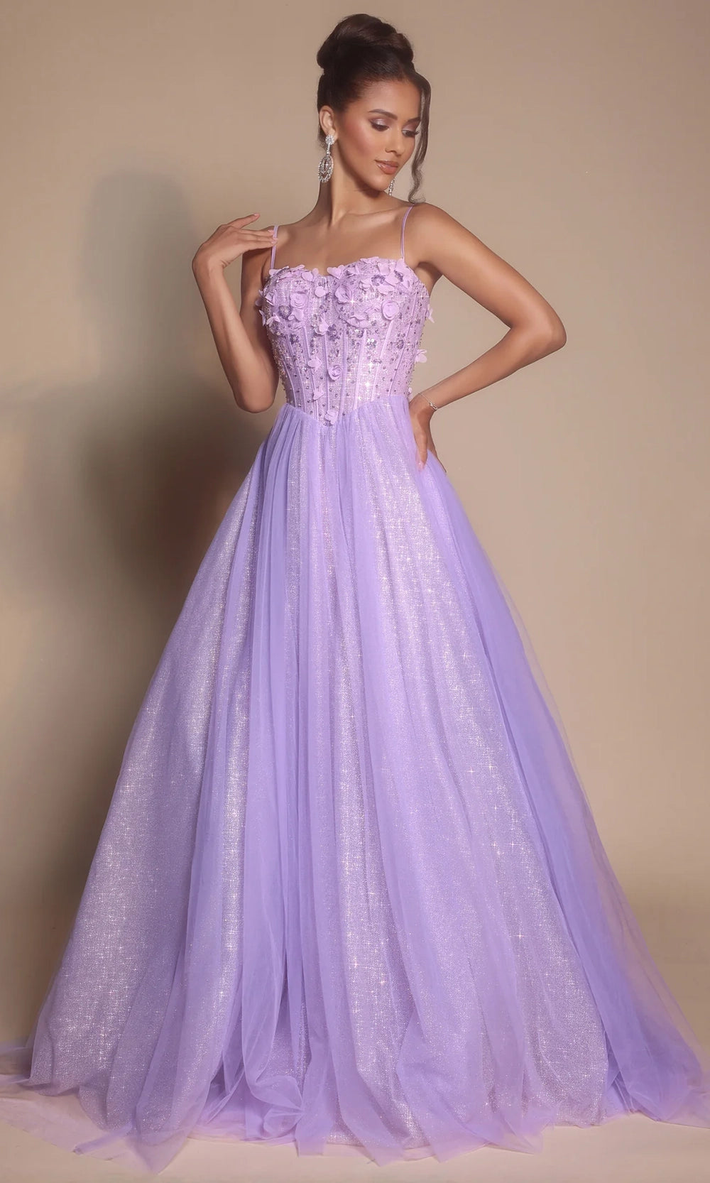 Portia and Scarlett PS26146 - Floral Applique Spaghetti Strap Gown - view 6