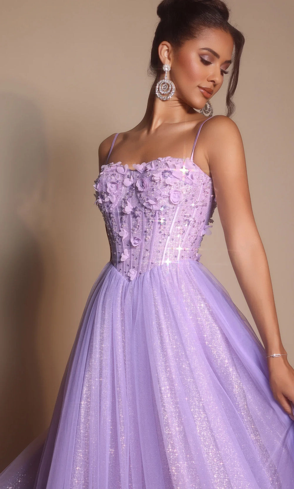 Portia and Scarlett PS26146 - Floral Applique Spaghetti Strap Gown - view 8