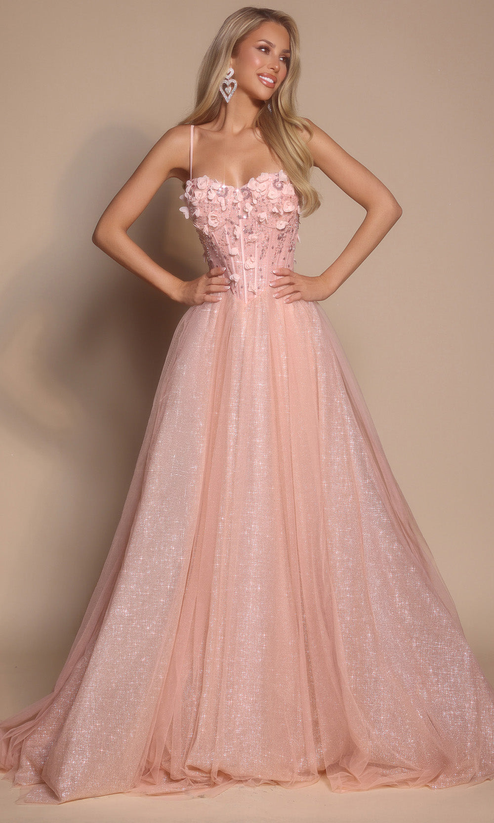 Portia and Scarlett PS26146 - Floral Applique Spaghetti Strap Gown - view 9