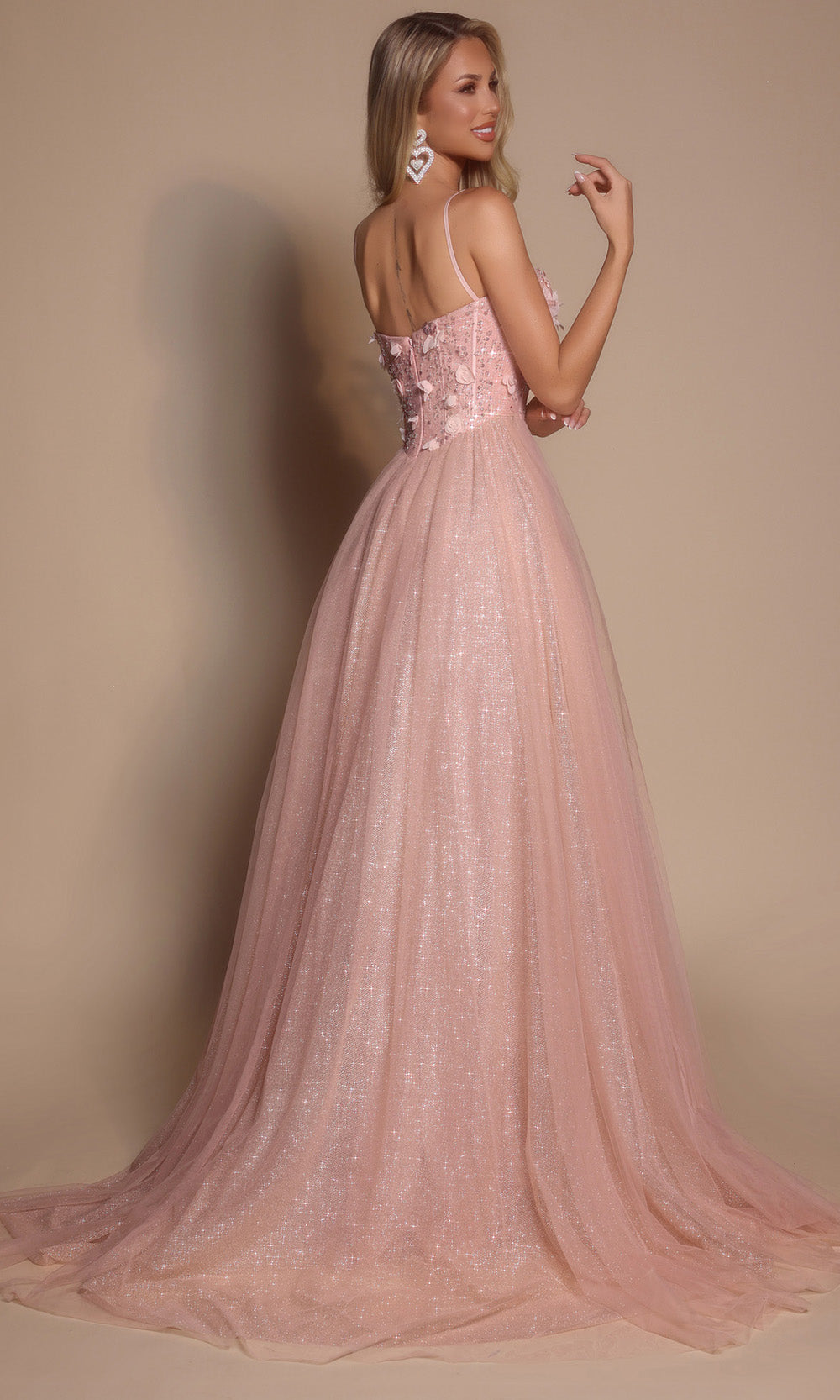 Portia and Scarlett PS26146 - Floral Applique Spaghetti Strap Gown - view 10