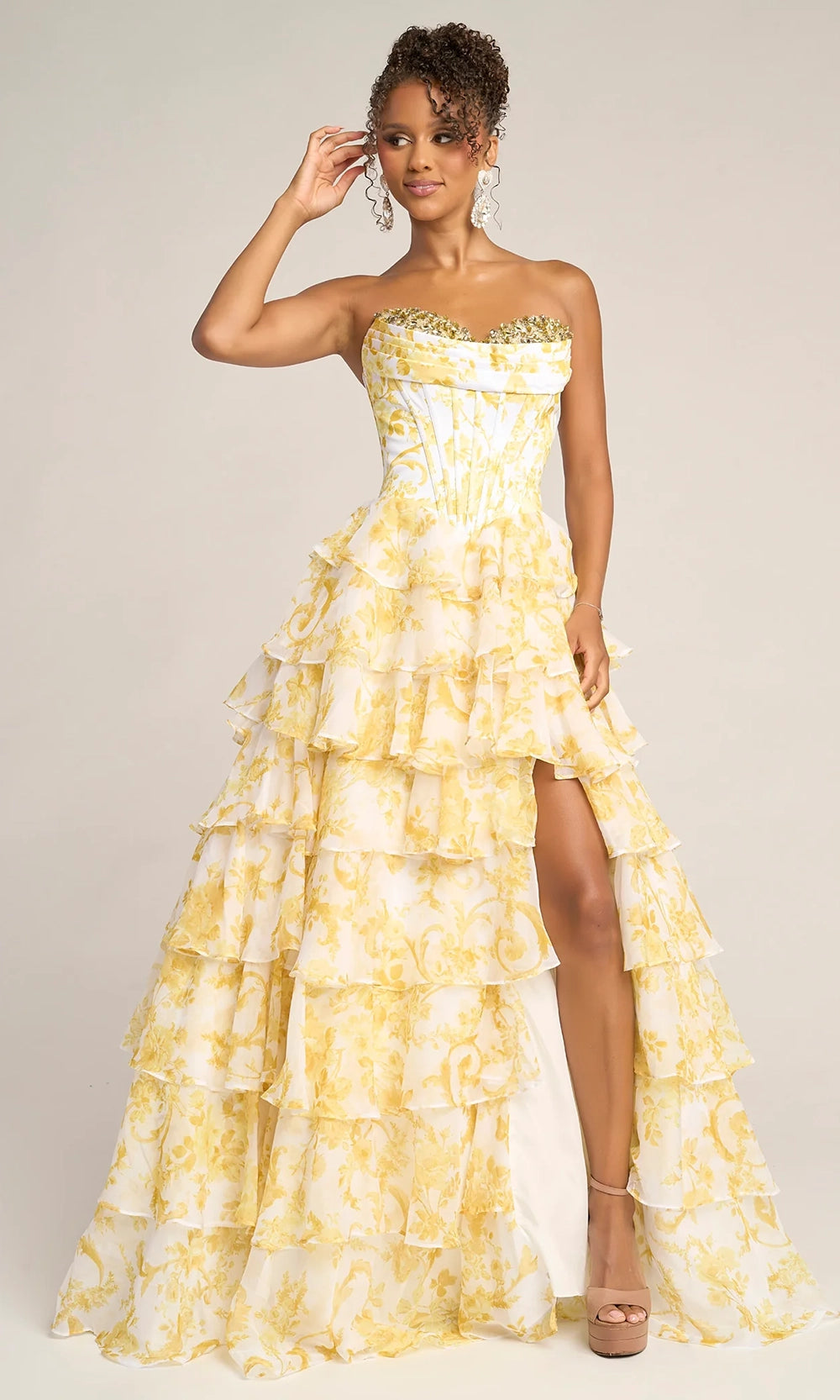 Portia and Scarlett PS26210 - Floral Print Tiered A-Line Gown - back view