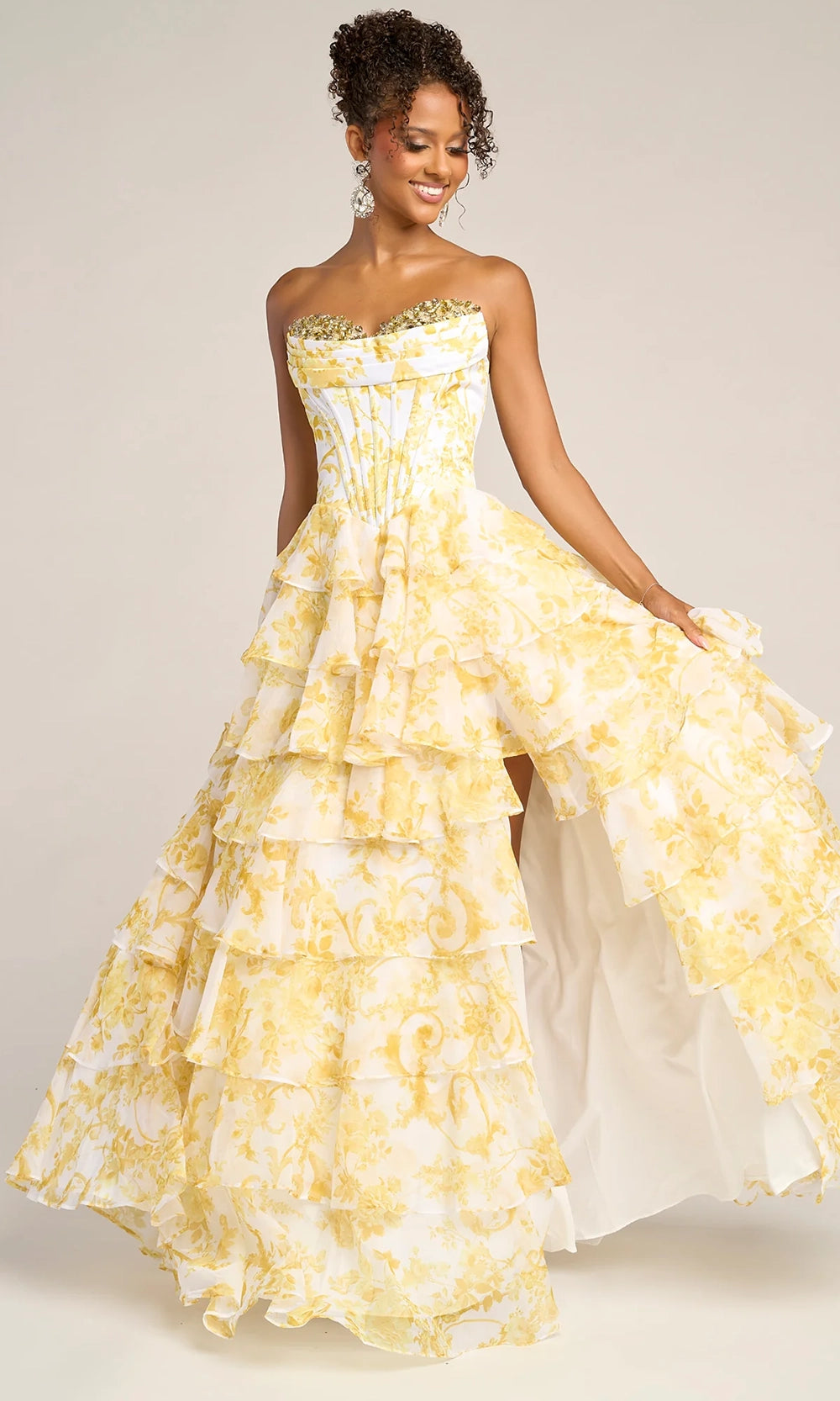 Portia and Scarlett PS26210 - Floral Print Tiered A-Line Gown - designer prom dress at Silhouette Dresses