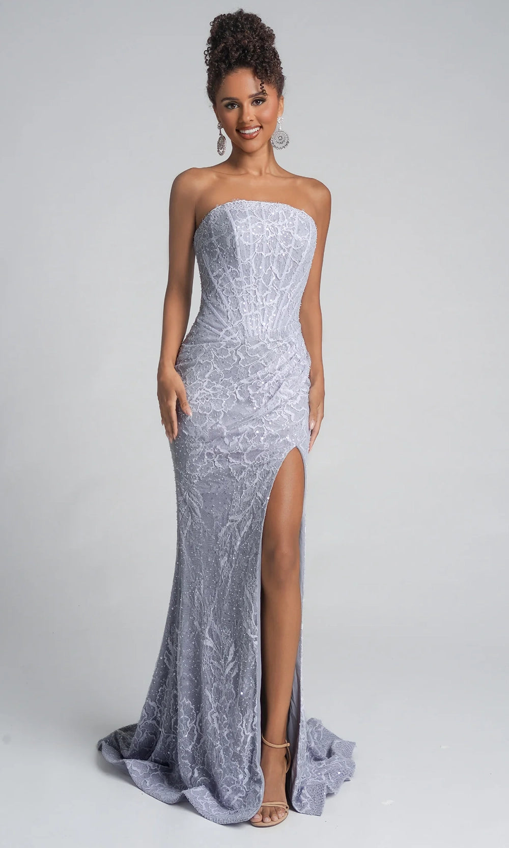 Portia and Scarlett PS26223 - Straight Neck Floral Lace Prom Gown - detail view