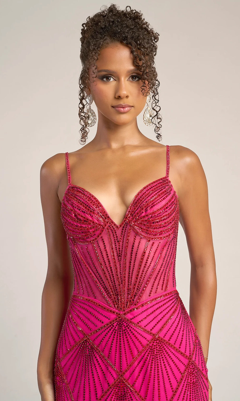 Portia and Scarlett PS26263 - Illusion Bodice Deep V-Neck Dress - back view
