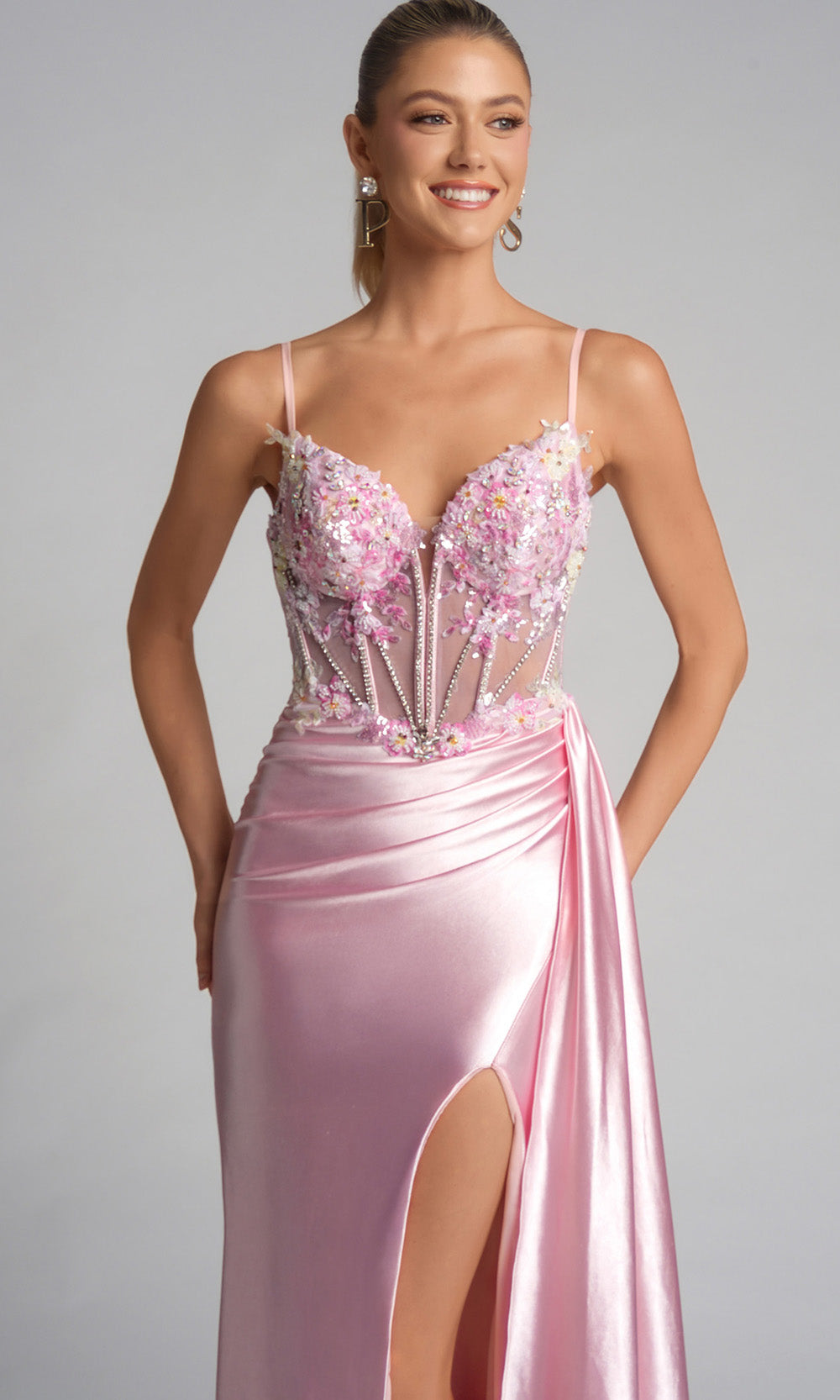 Portia and Scarlett PS26270 - Sheath Floral Embellished Corset Gown - detail view