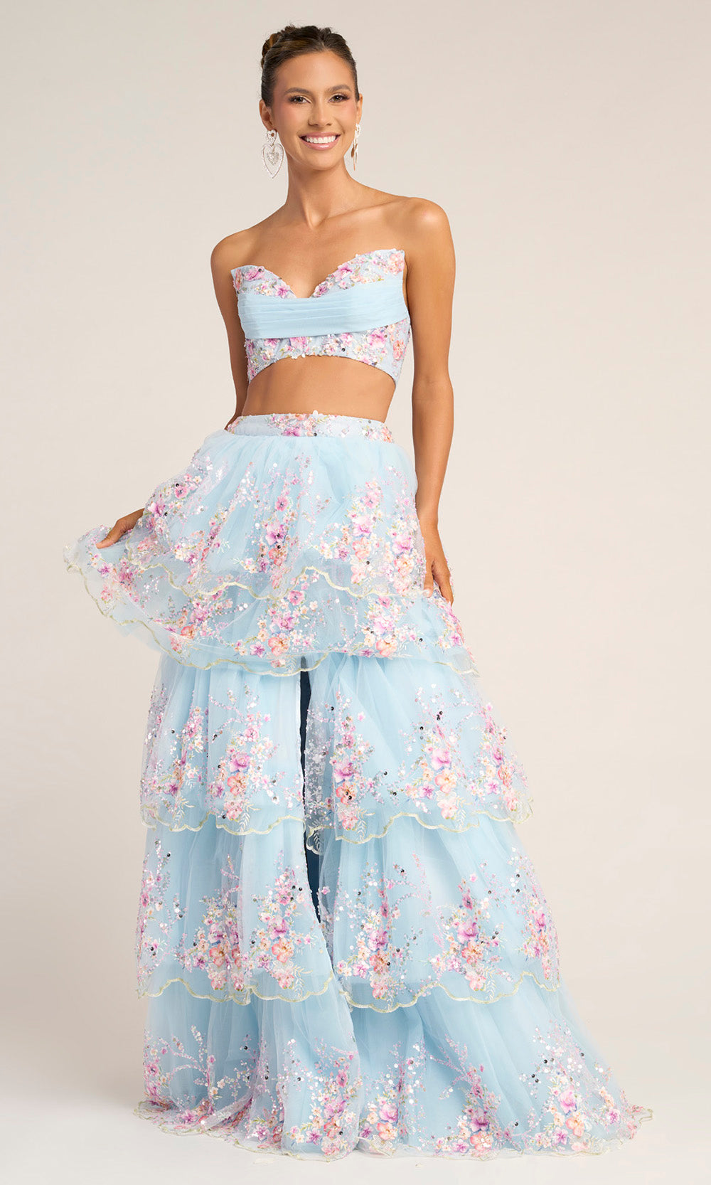 Portia and Scarlett PS26272 - Two-Piece Ruffle Floral Gown - designer prom dress at Silhouette Dresses