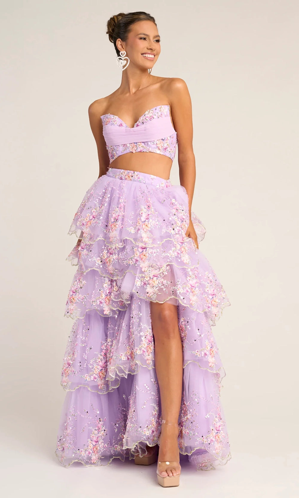 Portia and Scarlett PS26272 - Two-Piece Ruffle Floral Gown - detail view