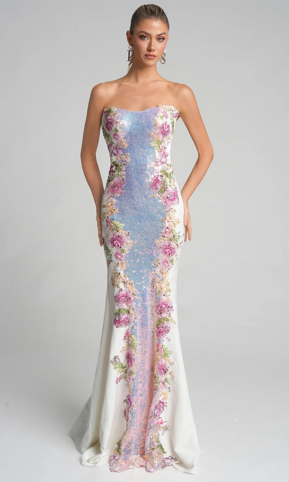 Portia and Scarlett PS26286 - Strapless Shimmer Floral Dress - designer prom dress at Silhouette Dresses