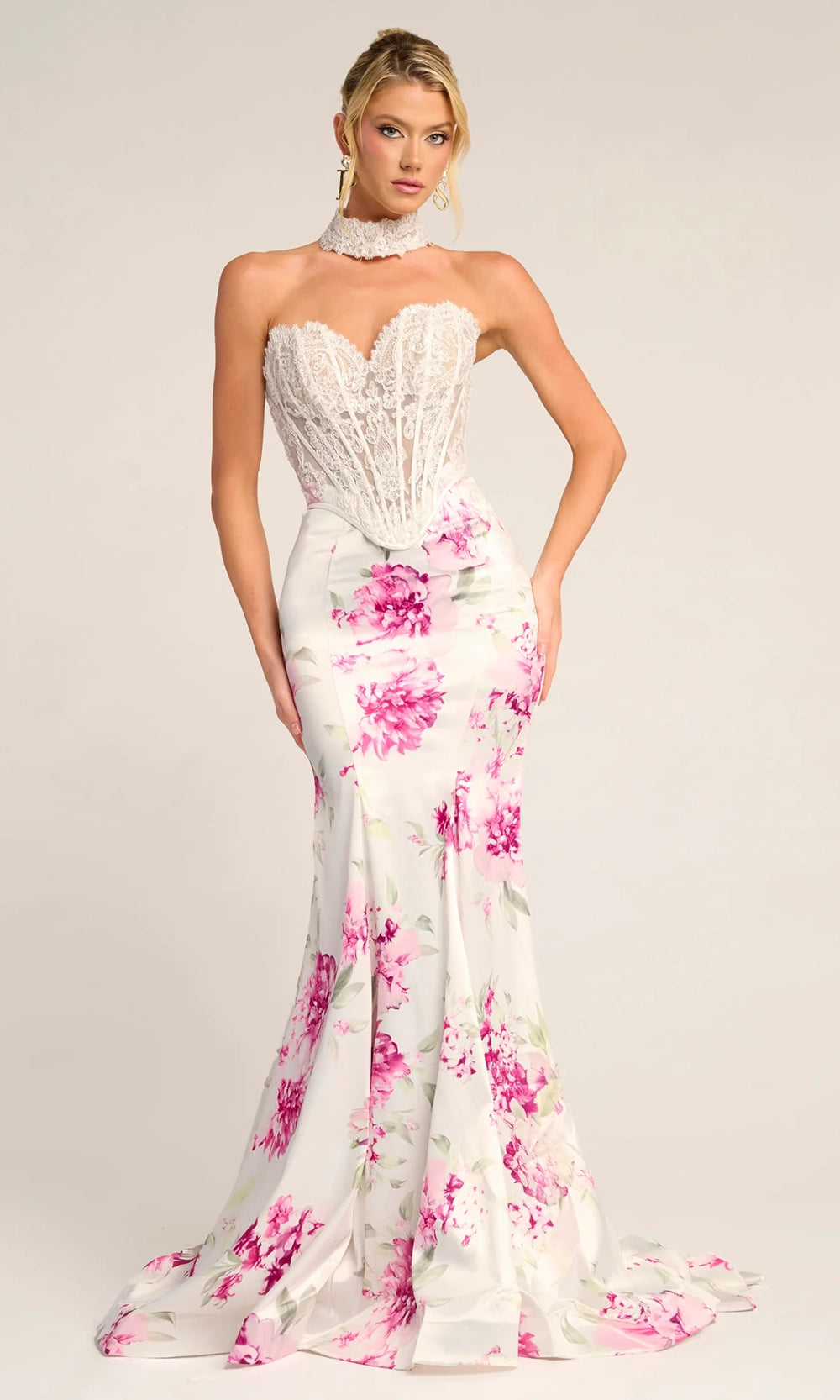 Portia and Scarlett PS26299 - Lace Corset Floral Mermaid Gown - view 6