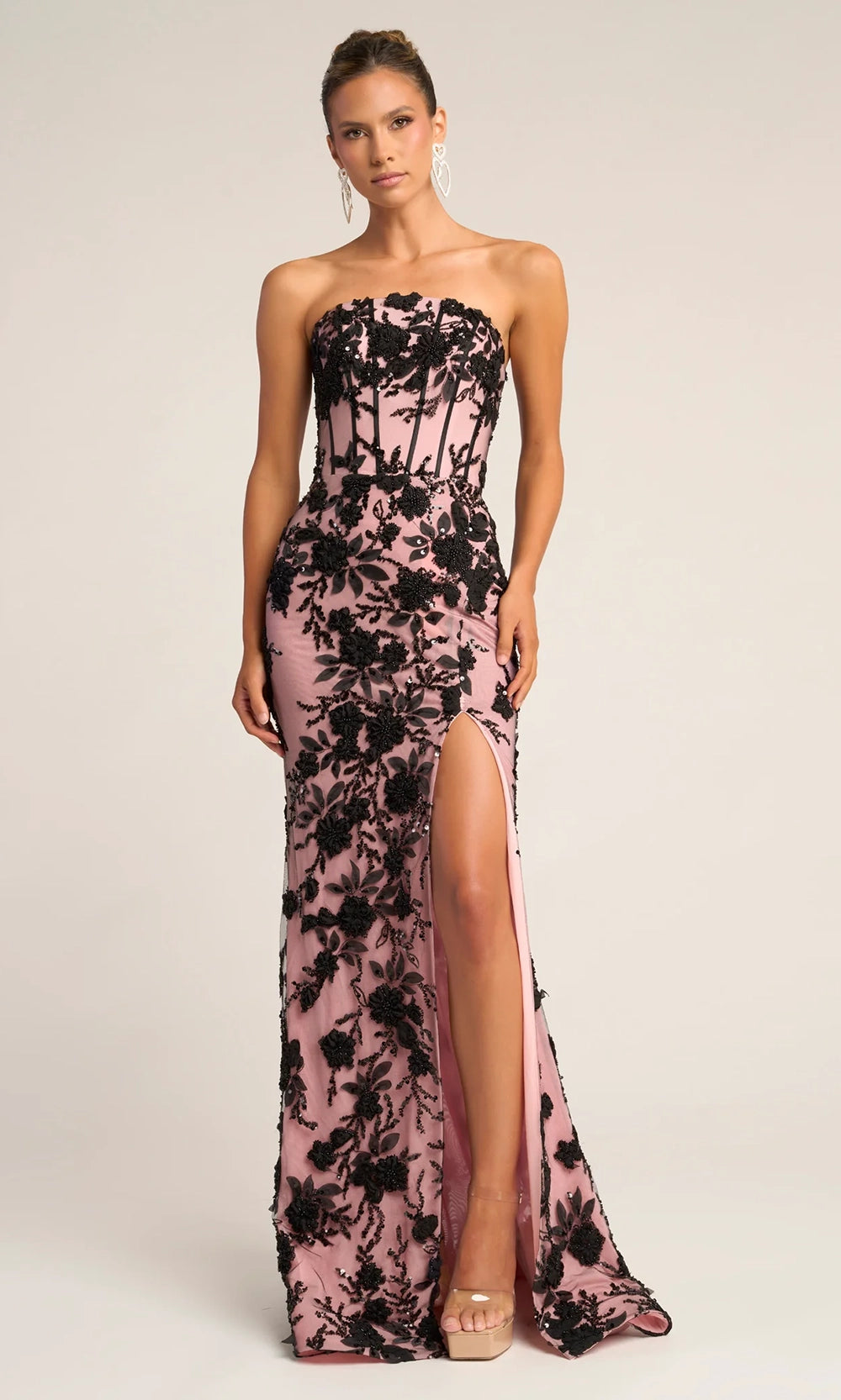 Portia and Scarlett PS26302E - Floral Detail Straight Across Prom Gown - designer prom dress at Silhouette Dresses