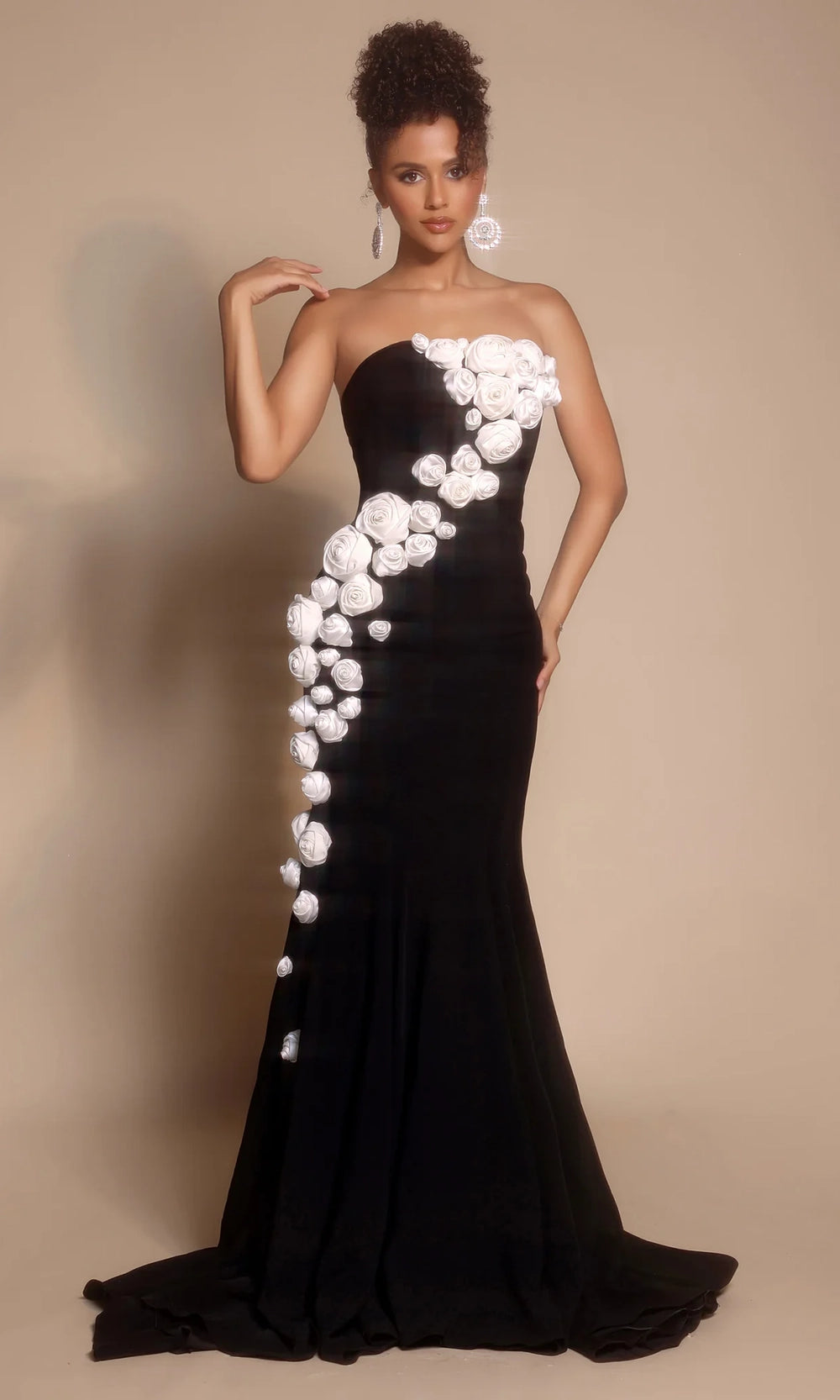 Portia and Scarlett PS26305E - 3D Rosette Accent Trumpet Prom Dress - designer prom dress at Silhouette Dresses