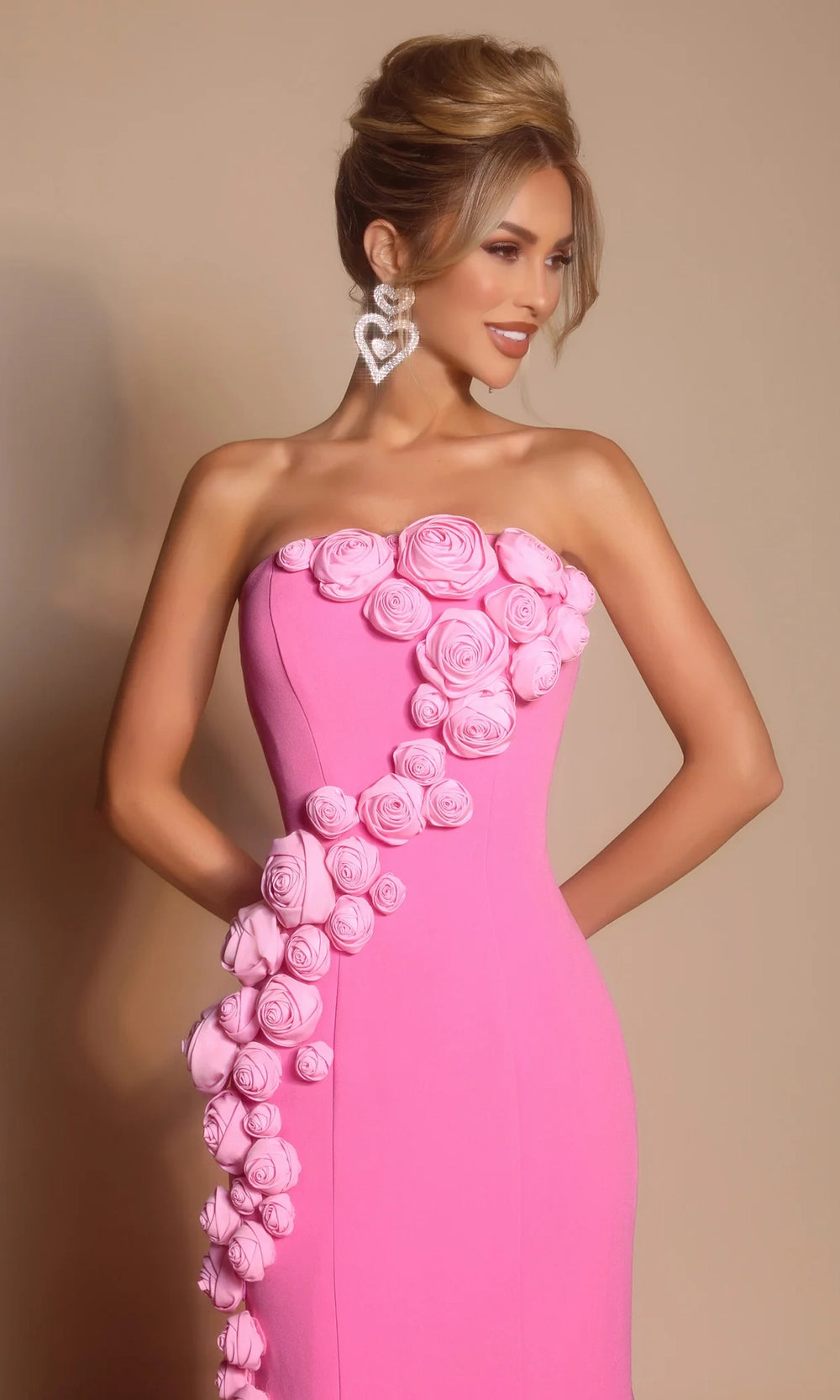 Portia and Scarlett PS26305E - 3D Rosette Accent Trumpet Prom Dress - detail view