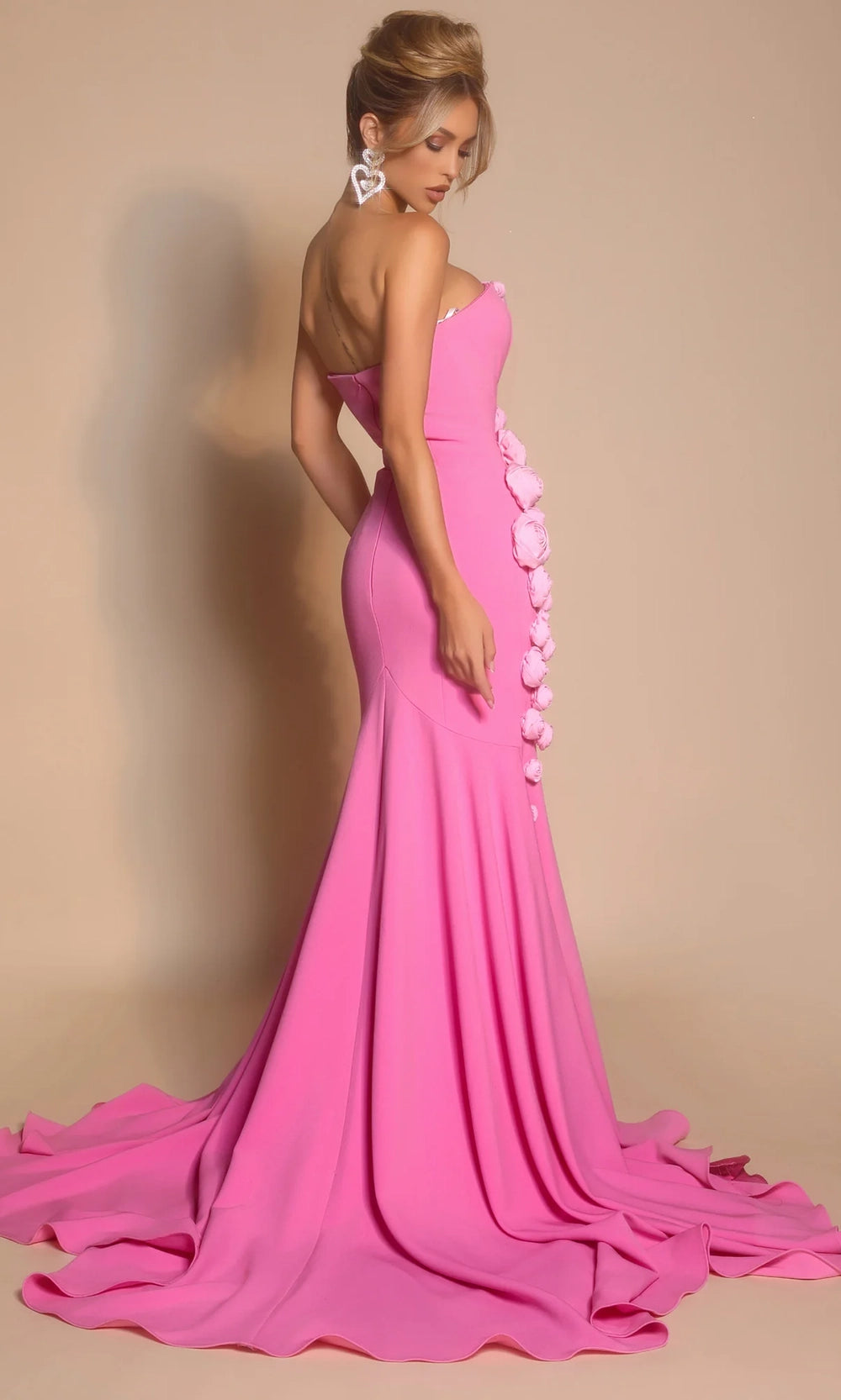 Portia and Scarlett PS26305E - 3D Rosette Accent Trumpet Prom Dress - back view